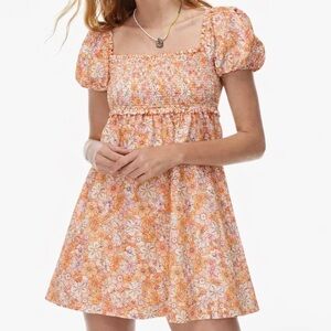 Aritzia Sunday Best Hadley Puff Sleeve Smocked Dress Apricot Floral linen small
